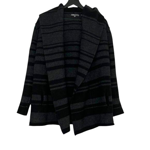 Vince Sophie Cardigan Oversized Wool Sweater Black Gray Small - Picture 2 of 5